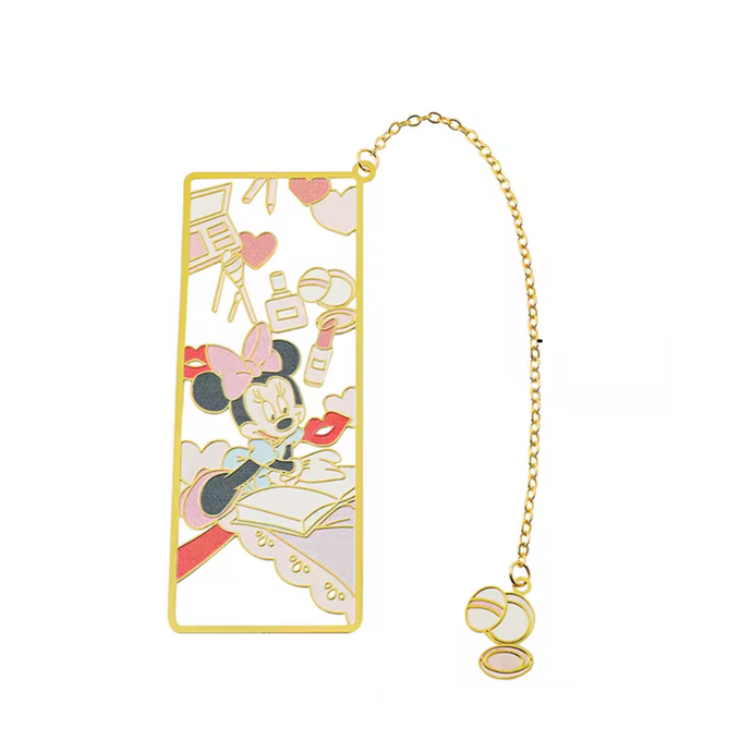 Marcapáginas metálico con colgante maquillaje de Minnie gold