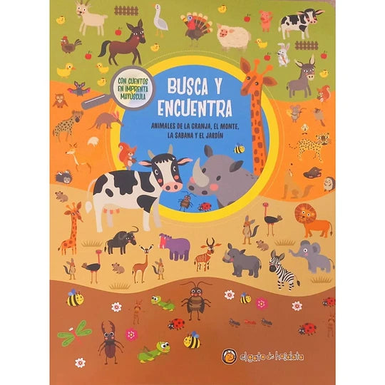Busca y encuentra animales de la granja, el monte, la sabana y el jardín