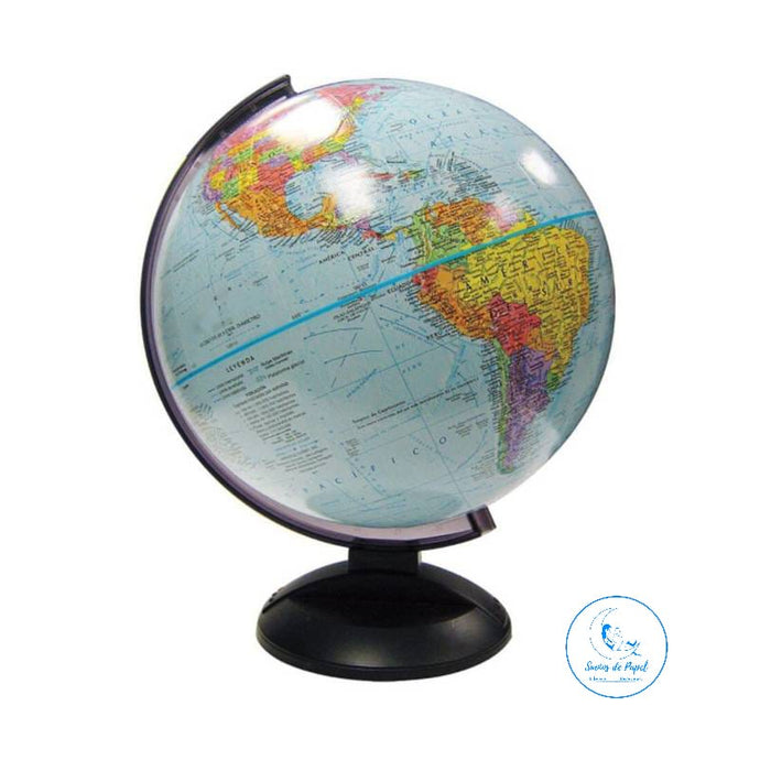 Globo terráqueo azul con relieve (base y arco plástico 30 cm)