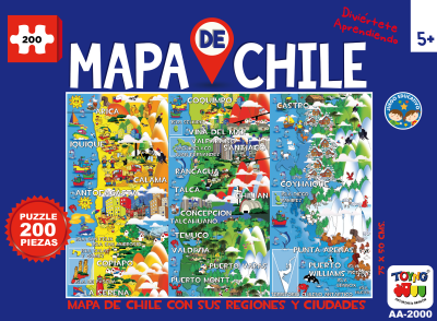 Puzzle Mapa de Chile con sus regiones y ciudades